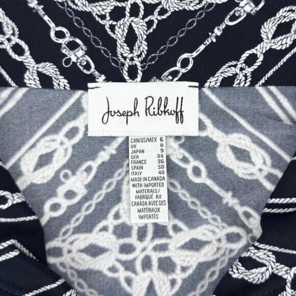 JOSEPH RIBKOFF Women's Sleeveless Naval Patterned Dress Sz 6 Navy - Picture 5 of 6